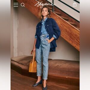 Sezane Austin Trouser Paper Bag Jeans tie sash belt size 34 2 woman’s denim pant